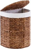 Water Hyacinth Laundry Hamper with lid, Half Moon Shape with 2 Removable Cloth Bags, Handwoven Boho Wicker Basket for Laundry Organization, Espresso