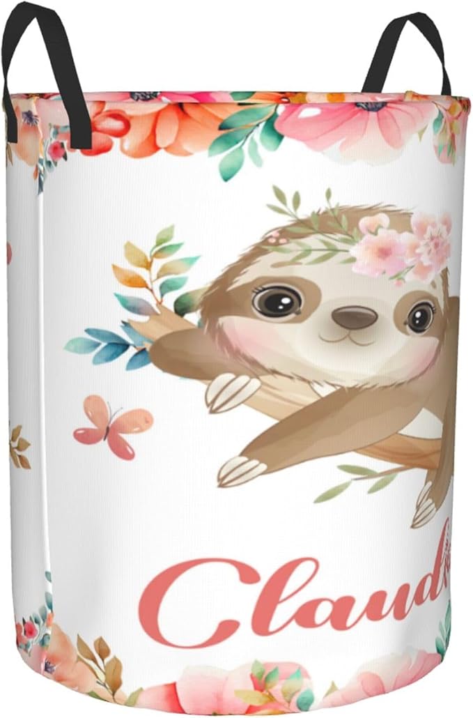 Personalized Sloth Laundry Basket For Baby Kids Boys Girls Adult Custom Hamper Basket With Name For Bathroom Bedrooms Collapsible Baby Laundry Basket, Dirty Clothes Hamper With Handles