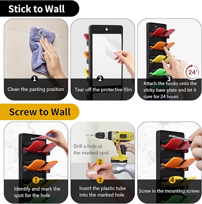 2-Pack Wall Hat Rack, No Drill Damage-Free Organizer with Spring-Loaded Clips, Strong Adhesive & Screw Installation, Easy to Install Space-Saving Holder for Door Closet Entryway, Holds 20 Hats Tidy