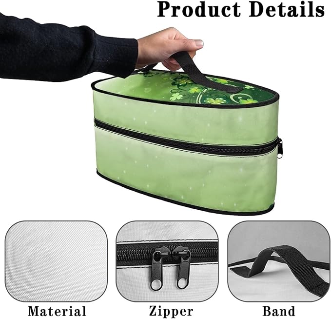 Green Lucky Leaves Design Iron Storage Case Protective Carrying Bag with Zipper Handle Portable Universal for Most Iron
