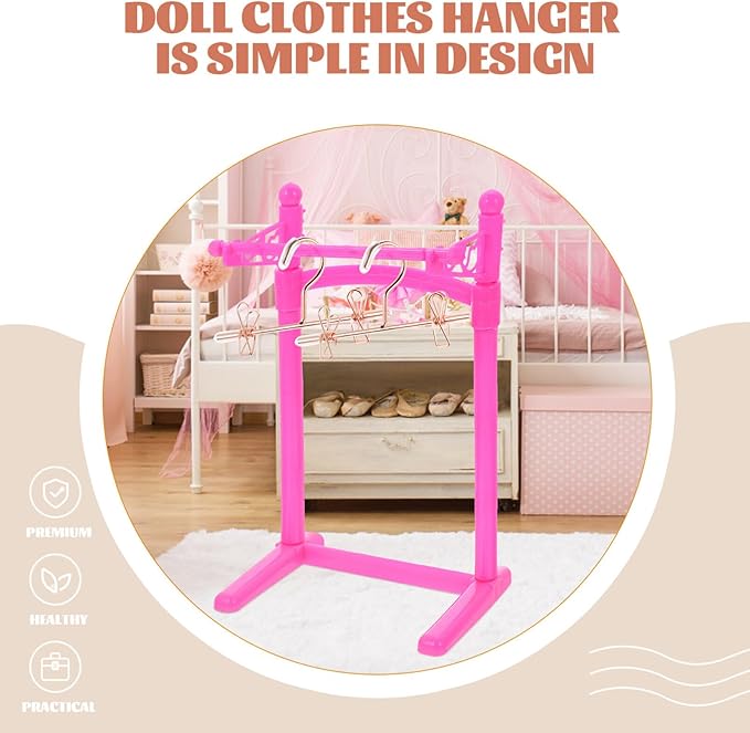 Luxshiny Mini Doll Clothes Hangers Set of 5 Metal Small Dress Hangers for Dollhouse Decor and Outfit Display Rose Gold Miniature Clothes Rack
