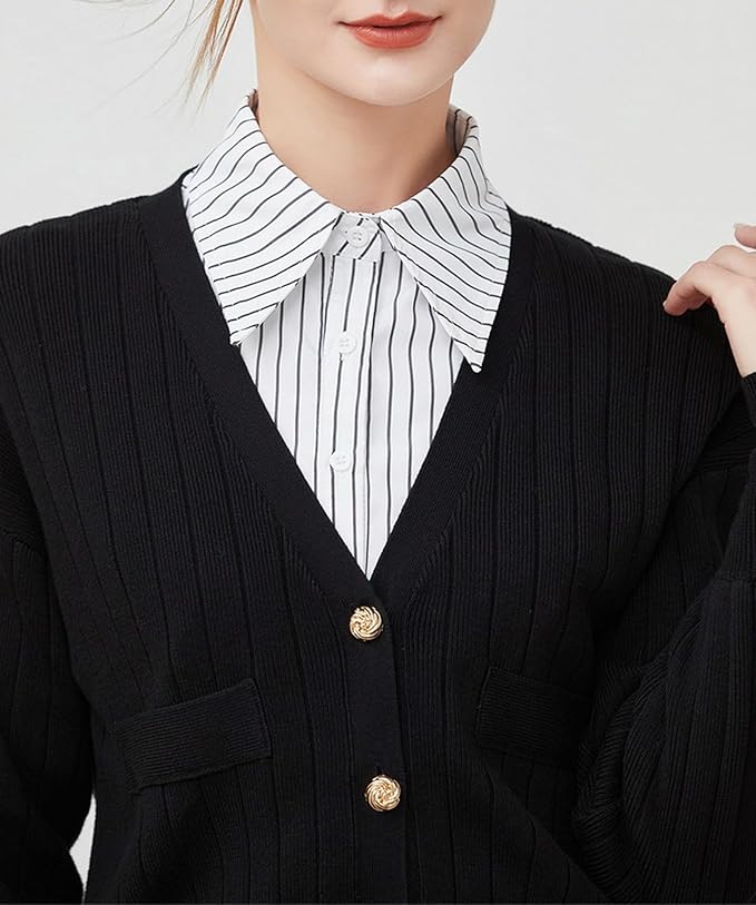 GUZOSJO Blue Striped Detachable Collar Shirt,Dickey Half Blouse False Collar for Lady Girls Men