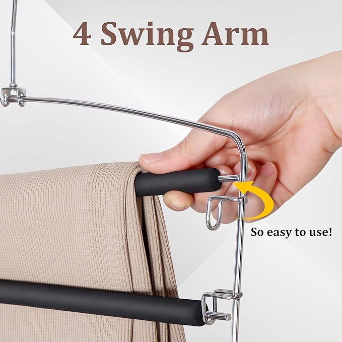 SINDAX Pants Hangers Space Saving - 2Pack, 5 Layers Space Saving Hangers, Sturdy Stainless Steel Pant Rack with Anti-Slip Swing Arm, Closet Organizers and Storage for Trousers Jeans