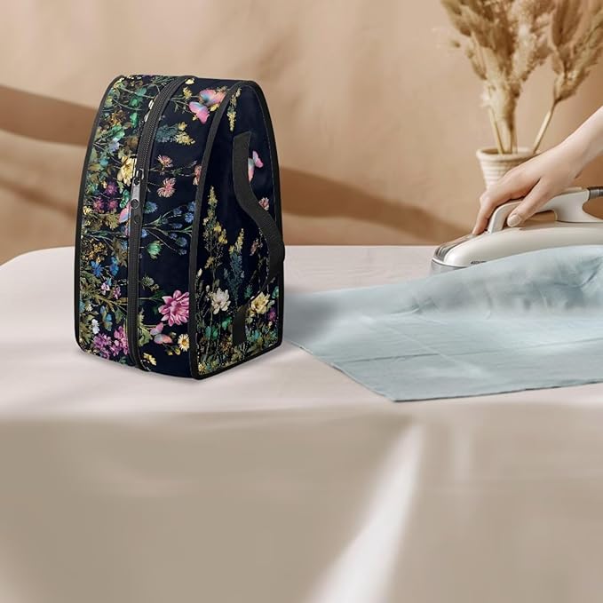 Butterfly Flower Print Steam Iron Storage Bag Portable Garment Steamer Case Lightweight Travel Iron Organizer Waterproof & Dustproof Carrier Bag, Case Only