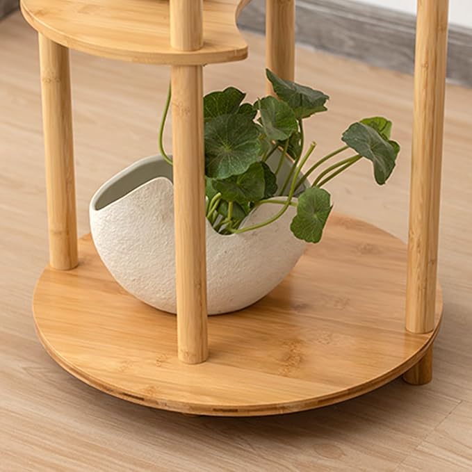 Bamboo Coat Rack Freestanding with 5-Tier Shelf, Coat Hanger Stand for Clothes/Bags/Hats, Home Office Hallway Entryway Storage Display Rack Stand with 4 Hooks 5 Storage Shelves