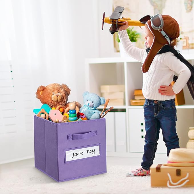 artsdi 11 Inch Storage Cube,Storage bin,cube storage (Set of 10) Foldable Fabric Cube Storage Bins with 10 Labels Window Cards & a Pen,Baskets Containers for Shelves,Closet Organizers Box,Purple
