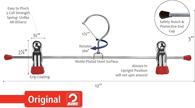 Mawa by Reston Lloyd Non Slip-Space Saving Clothing Hanger for Pant/Skirt with Two Non-Slip Clips, Style K/40D, 15.75", Set of 250, Red