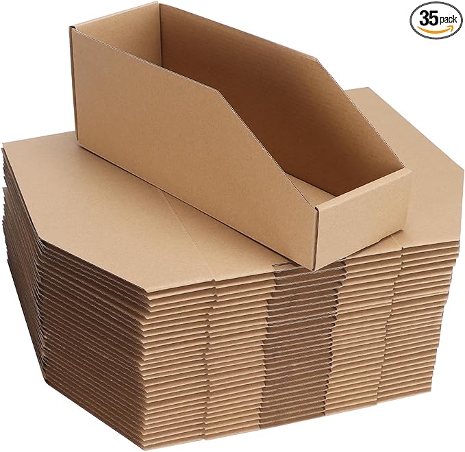 ZBEIVAN Corrugated Cardboard Storage Bins,12x4x4.5inch, 35 Packs, Brown