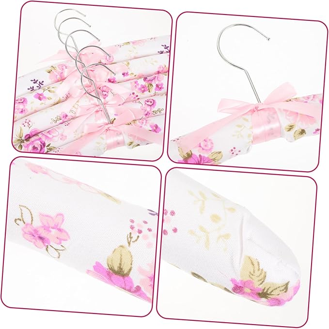 5-Pack Soft Padded Clothes Hangers with Anti-Slip Floral Fabric Cover and Sponge Core for Gentle Support of Sweaters Dresses and Suits Closet Organization