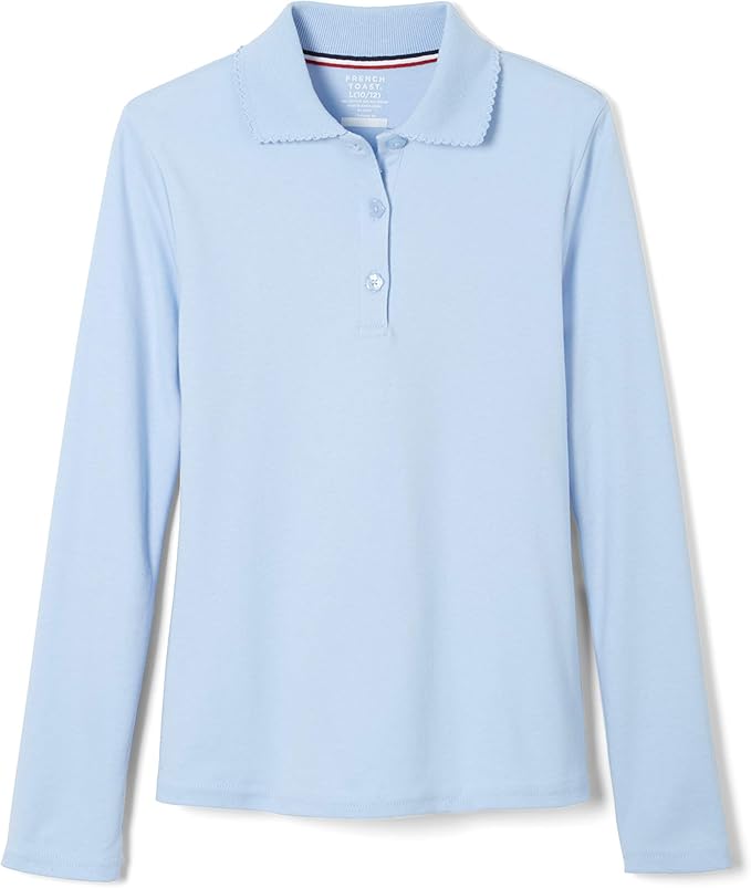 French Toast Girls' Picot Collar Polo Shirt with Long Sleeves (Kids Standard & Plus Size)