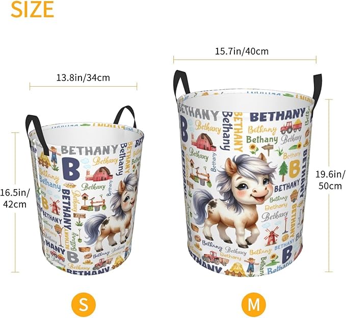 Personalized Farm Horse Laundry Basket For Baby Kids Boys Girls Adult Custom Hamper Basket With Name For Bathroom Bedrooms Collapsible Baby Laundry Basket, Dirty Clothes Hamper With Handles