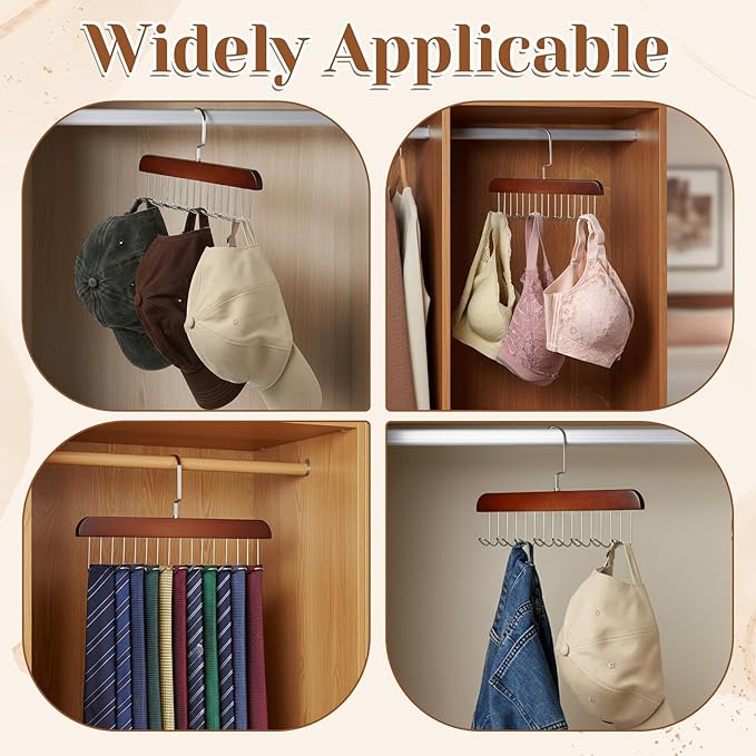4 PCS Tie Rack Belt Hanger, Bra Hanger for Closet, Belts Rack with 32 Hooks Ties Holder 360° Rotatable Neck Tie Organizer Belt Holder Bra Organizer for Closet Space Saving for Ties, Scarves