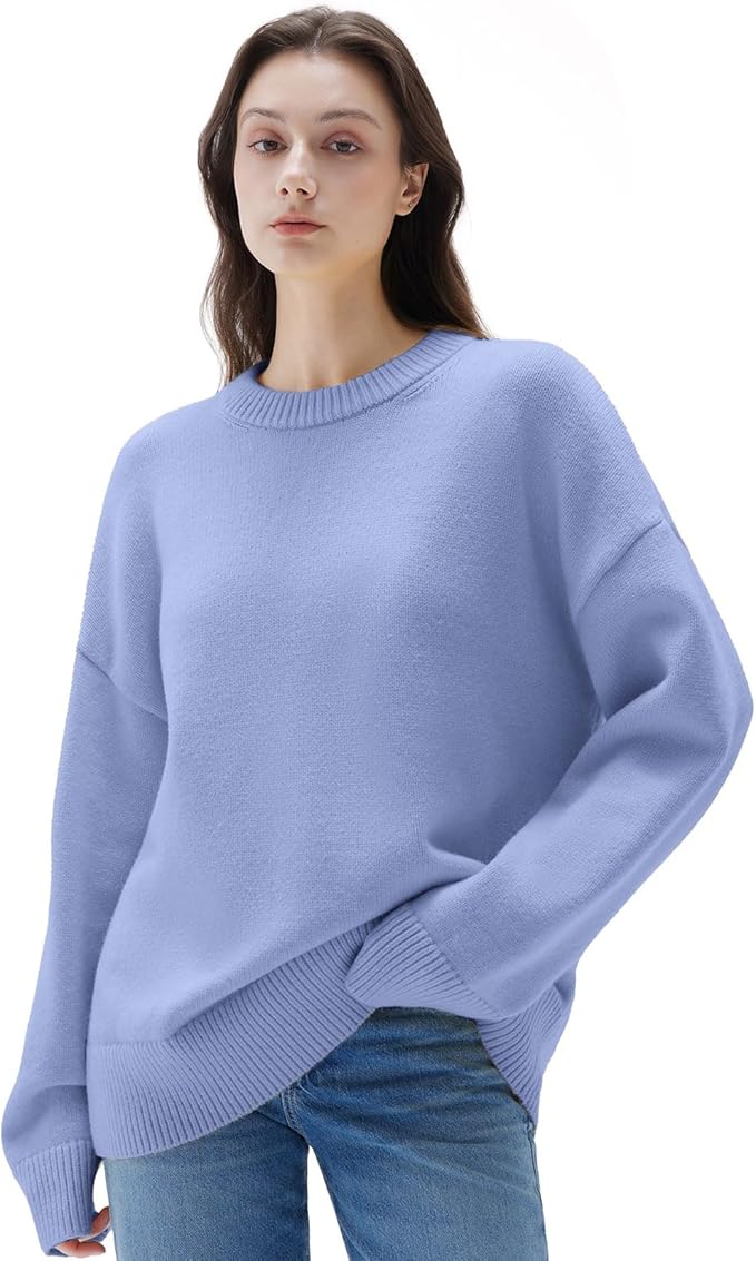 SUUKSESS Women Cashmere Blend Oversized Crew Neck Long Sleeve Pullover Sweaters