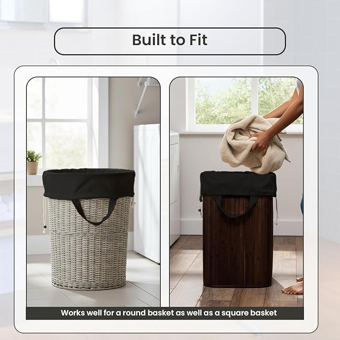 LFH Home Large Premium Cotton Canvas Laundry Bag with Drawstring and Handles Heavy Duty, Multi-Use, and Washable for Home, Travel, College or Storage 24x36 (Pack of 2)-Black