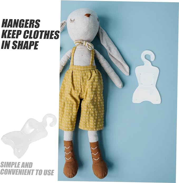 100pcs Transparent Doll Hangers Dress Form Rack for Organizing Doll Clothes Accessories and Storage