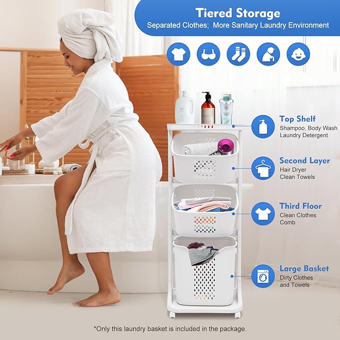 Bathroom Laundry Basket 3 layer Clothes Storage Basket Household Kitchen Shelf Fruit Stand Bathroom Simple Storage Shelf Rolling Cart With Wheels