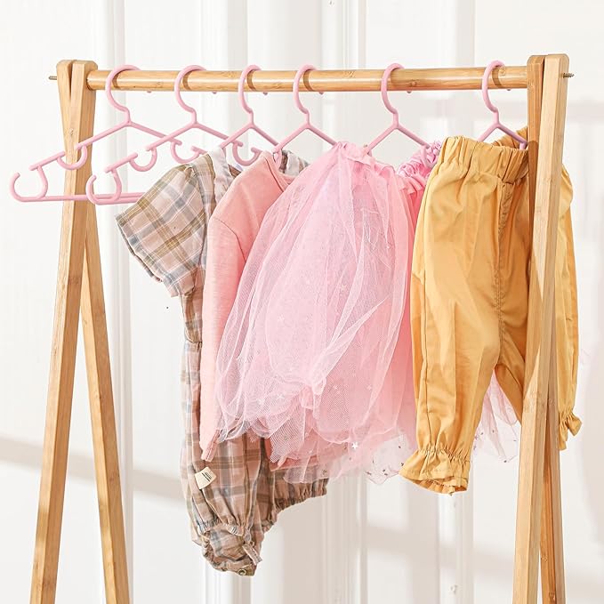 Hsei 60 Pack Pastel Color Kids Nursery Hangers Plastic Baby Hangers Heavy Duty Toddler Hanger for Pants, Coat, Skirts, Closet, Nursery Decor(Pink Color)