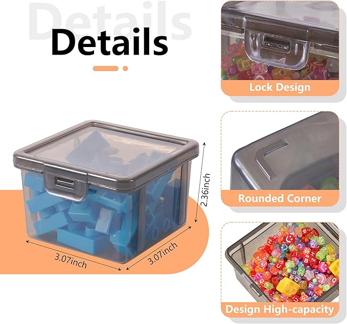 10-Pack Small Plastic Containers with Lids, Clear Stackable Storage Boxes & Bins Organizer for Bead Organizer, Craft Storage, Stickers, Jewelry & Small Items – Black Square Small