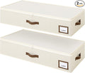 GRANNY SAYS 6.5-Inch Foldable Underbed Storage Box with Lid, Sturdy Frabic Organizer with Reinforced Bottom for Clothes, Shoes, Low-Profile Underbed Container for Bedroom, Closet,2 Pack, Beige