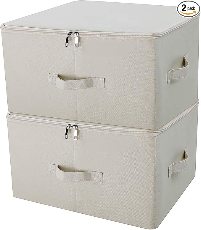 iwill CREATE PRO Collapsible Rigid Storage Bins with Lid, Shelves Clothes Storage Cubes, Tide Up Your Wardrobe, Beige, Set of 2