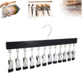 Closet Organizer with 10 Clips, Space Saving Hanging Closet Organizer, Space-Saving Hat Scarf Clothespins for Jeans Skirts Socks Pant Hangers with Clips (Black-12 Clips, 1PC)