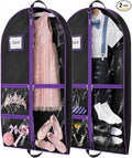 2Pack Dance Garment Bags for Dancers, 40" Garment Bags for Hanging Clothes with 3 Clear Zipper Pockets, Cheer Uniform Garment Bag for Suits, Travel & Sports Jersey, Cheer Uniform (Purple, 2Pack 40")
