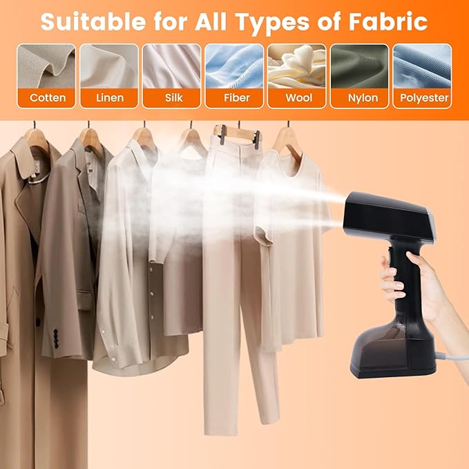 Travel Steamer for Clothes, 2500W Powerful Portable Handheld Clothing Steamer, 10-Second Fast Heating Hand Held Garment Steam Iron, 3 Steam Modes, with 350ml Large Water Tank, for Home Travel Office