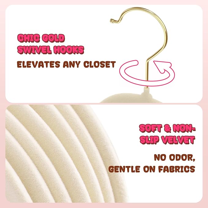 Korpai 50 Pack Kids Velvet Hangers 14 Inch, Non-Slip, Ultra Slim,Space-Saving Kids Hangers with 360° Swivel Hook, 7LBS Capacity, Kids Clothes Hangers Ideal for Youth's Dresses/Shirts/Coats, Beige