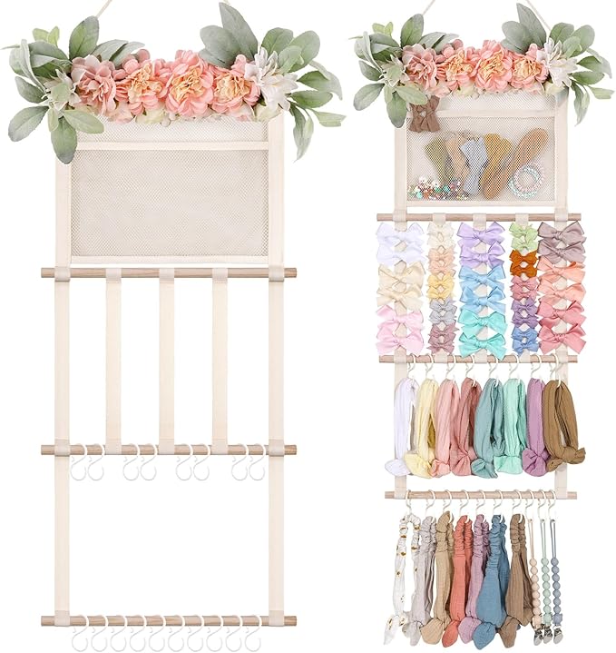 POVETIRE Headband Holder Hair Bows Organizer for Girls, Hair Accessories Display Storage Wall Hanging Decor for Baby Nursery Toddler Girls Room