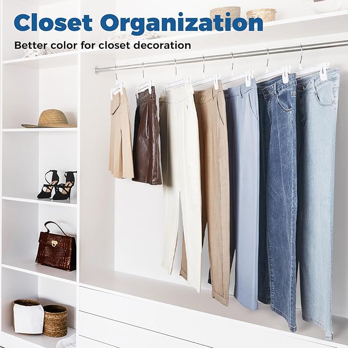 Smartor Skirt Hangers | Pants Hanger with Clips | 10 30 60 Pack Available | Space Saving| Durable| Strong Clips| Pant Hanger for Men| White Hangers Clips for Women Shorts, Jeans, Slacks - 10 Pack