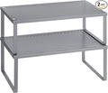 SONGMICS Spice Racks, Set of 2 Metal Cabinet Shelf Organizers, Countertop Organizers, Shelf Risers, Stackable, Expandable, Silver UKCS401G01