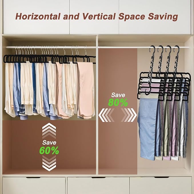 OneDream 20 Pack Velvet Pants Hangers 13.78 Inch with Non Slip Bar, Space Saving Hangers for Clothes, Jeans, Shorts,Trousers, Bra and Tank Tops, 360 Degree Swivel Hook, Black