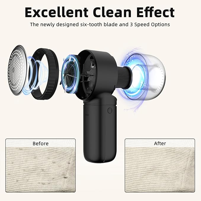 Fabric Shaver Electric Lint Remover Rechargeable Sweater Shaver Dual Protection Removable Bin Easy Remove Fuzz Lint Pills Bobbles ETRR001