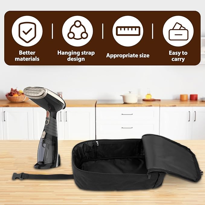 Travel Steamer Bag for Conair Clothes Steamer, Clothes Steamer Bag with Hanging Buckle Strap, Portable Handheld Travel Irons Carrying Case for Steam Iron and Other Accessories, Black (Bag Only)