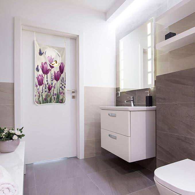 Purple Tulilp Butterfly Hanging Laundry Hamper Door Hampers Bag Basket with Stainless Steel Hooks Oxford Fabric Printing Decorative Clothes Bags 29.5X20inch 2Pack