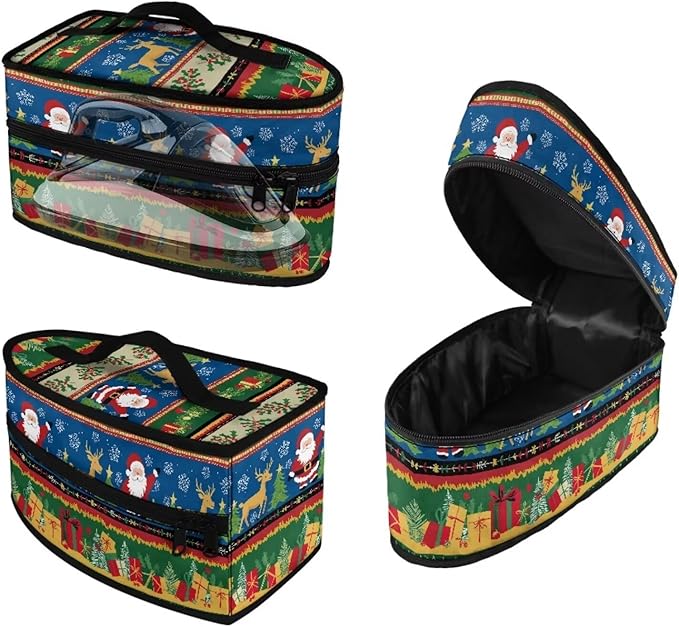 Christmas Clothes Iron Storage Case with Zipper Closure Portable Colorful Iron Storage Case Protective Carrying Bag Fits for Outdoor, Santa Claus Elk Gift