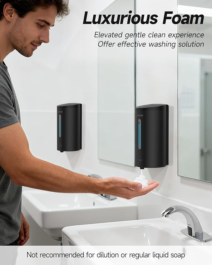 AIKE Wall Mount Automatic Foam Soap Dispenser 25 OZ Commercial Large Capacity Stainless Steel Model AK1205FA(Matte Black)