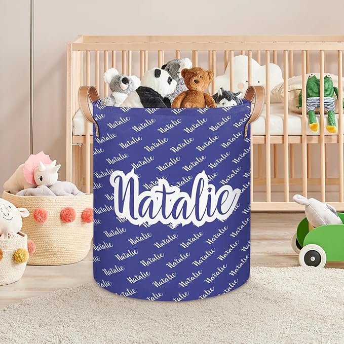 Personalized Laundry Basket, Custom Gift Laundry Hamper, Collapsible Nursery Waterproof Laundry Baskets, Dirty Clothes Toy Hamper with Handles Name Blue Purple