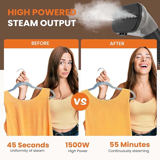 Sweetcrispy Garment Steamer for Clothes Standing, 1500W Powerful Clothes Steamer Standing with Wheels, 1.7L Water Tank for 55 Min Continuous Steaming, Professional Wrinkle Remover Heats in 45 Seconds