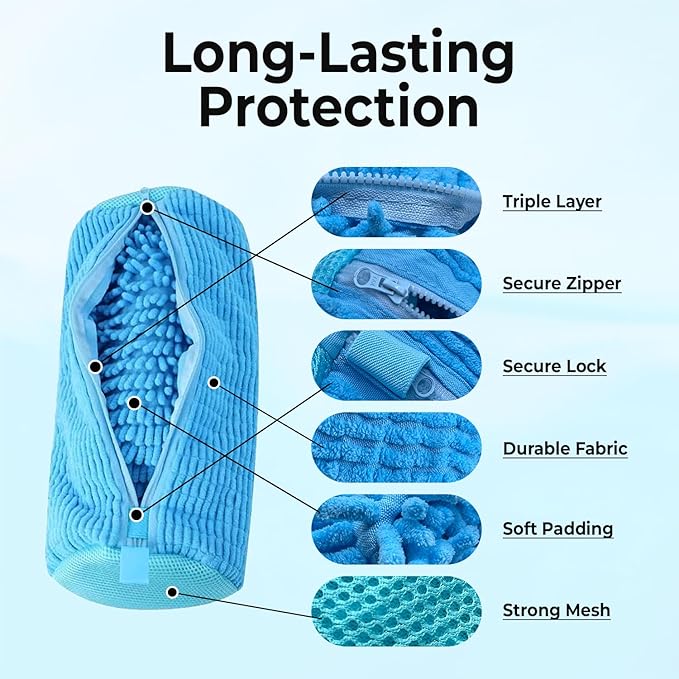 2PCS Shoe Washing Machine Bag with Pair of Shoe Tree and 4 Deodorizer Balls, Durable Zipper Reusable Shoe Washing Bag with 20000+ Fluffy Fiber Lining For 360° Cleaning for Sneakers (Blue)