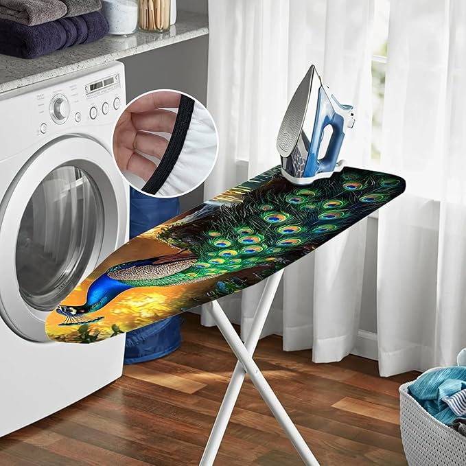 Nuxovilar Colorful Peacock Pattern Ironing Board Cover, 15 * 54inch, Fits Most Standard Boards, Ironing Accessory, Home Decor