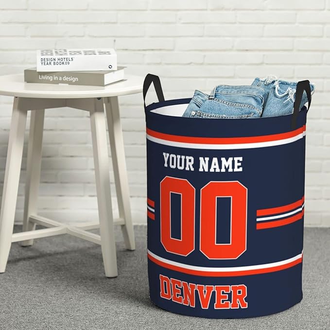 Custom Denver Laundry Hamper Personalized Laundry Basket Customized Name And Number Collapsible Storage Basket for Bedroom Bathroom Living Room Gifts
