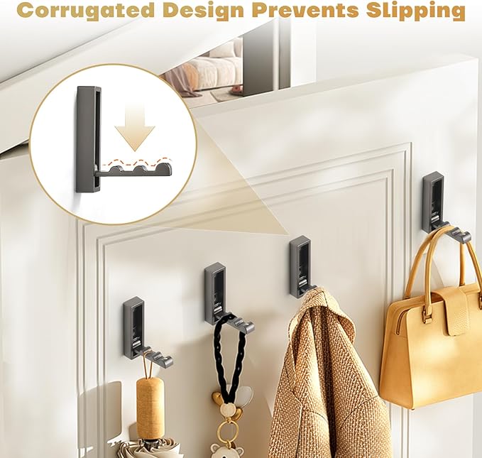 Folding Wall Hook, 4Pcs Foldable Coat Hooks Mounted, Heavy Duty Zinc Alloy No Rust Fold Up Hooks for Hanging Coat, Towel, Key, Hat, Bag, Jacket, Backpack (Gray)