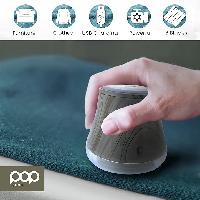 Fabric Shaver, Lint Remover Electric (Marble) – Rechargeable, 6 Blade System, Fabric Lint Shaver w/LED Light | One-Touch Activation Pill Shaver for Clothes - Electric Lint Remover Fabric Shaver