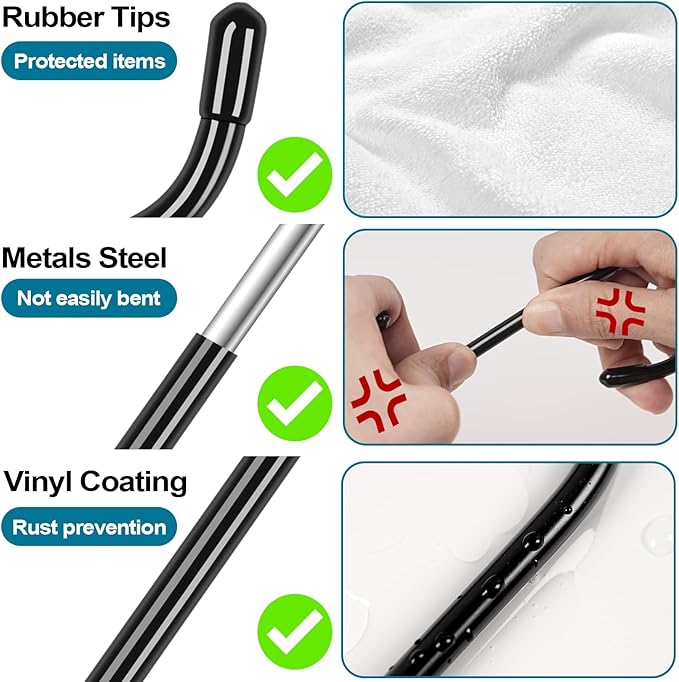 12 Pack Heavy Duty S Hooks, Vinly Coated 6 Inch Large Metal S Hooks for Hanging Plants, Non Slip Black Hanger Hooks for Closet Hanging Jeans, Baskets, Lights, Pot, Pans, Cups, Bird Feeder