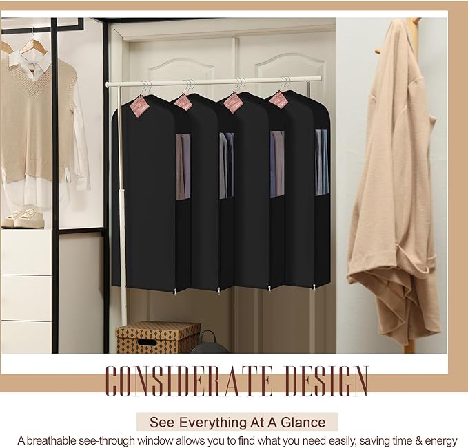 2 Sets 40'' x 24'' x 6'' Short Cotton Garment Bags for Hanging Clothes and Storage, 8 Cedar Blocks for Fresh Smell and Moth Protection, Breathable Covers for Closet Suits Fur Coats Sweaters