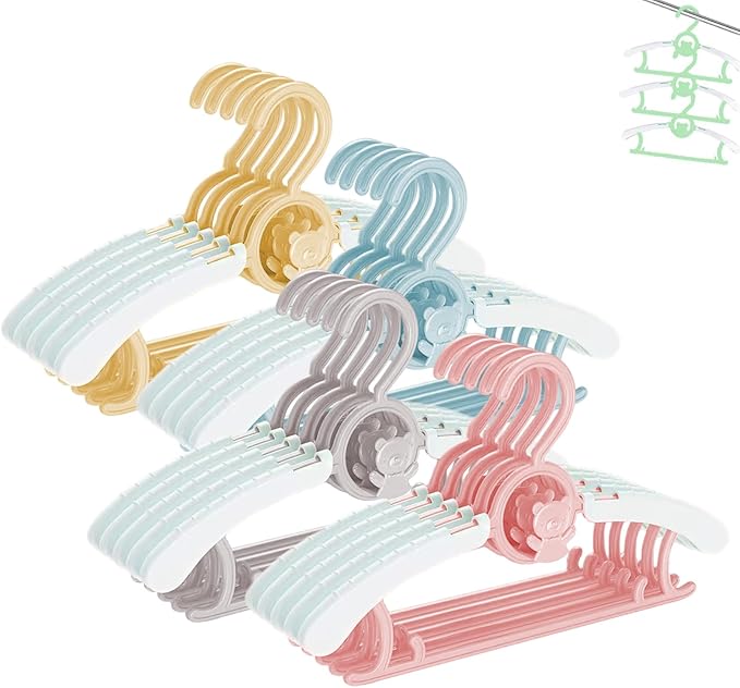 HGYZE Baby Nursery Closet Hangers, Non-Slip and Extendable Laundry Infant Pant Hangers for Newborn Clothes - 20pcs Colourful Gifts - Adjustable Children Coat Hanger for Girl Boy Toddler Kid, Colorful