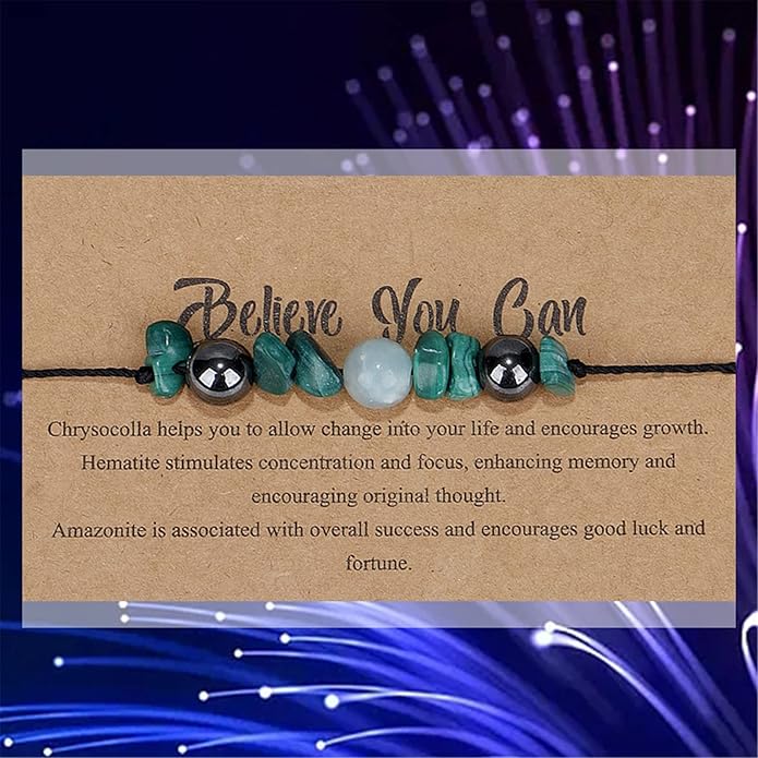 Chakra Gravel Beaded Bracelet with Wish Card for Women Men Adjustable Braide String Spiritual Crystal Stone Bracelet Yoga Meditation Anxiety Relief Jewelry Birthday Gift
