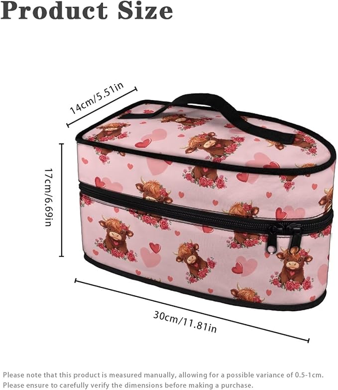 Rose Steam Iron Case Bag for Valentine's Day Highland Cow Print Portable Protective Iron Storage Bag Travel Carrying Case Fits Most Mini Size Irons
