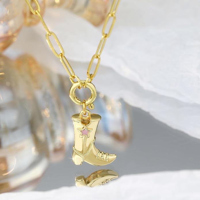 Chunky Gold Necklace for Women Gold Evil Eye Cowboy Pendant Necklace Dainty Paperclip Chain Vintage Luck Amulet Choker Necklaces Celestial Jewelry Gift